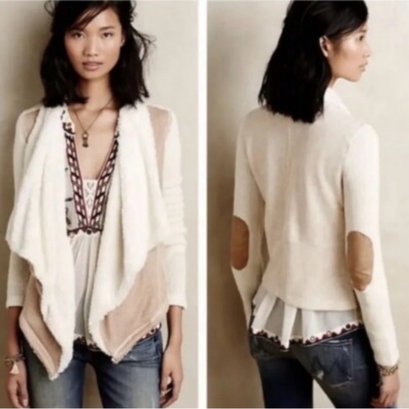 Anthropologie Sweaters - ANTHROPOLOGIE Saturday Sunday Sherpa Tan Cream Waterfall Open Cardigan Large